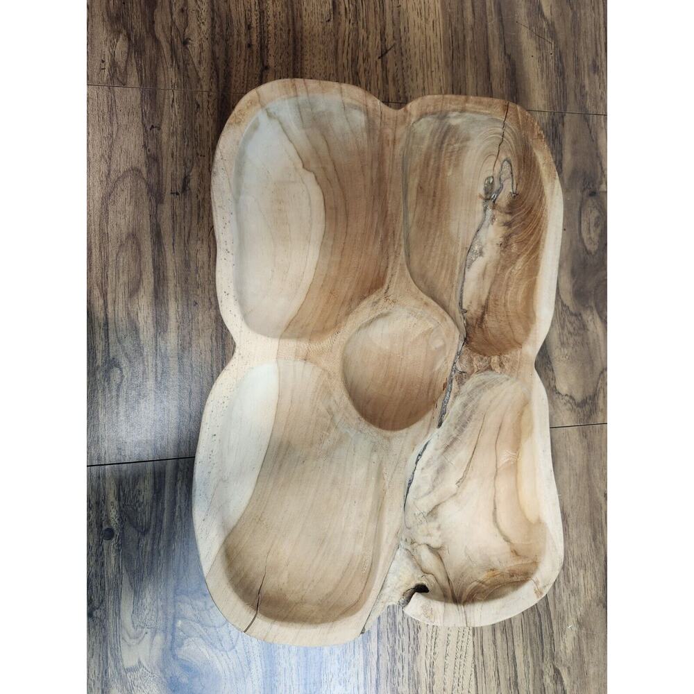 Large heavy Wooden Divided Serving Tray Hickory (?) Teak (?)